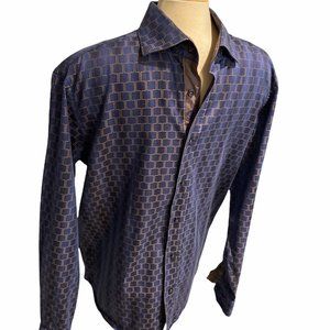Shaped Fit Sz L Nice Pattern! Bugatchi Men's Dress Shirt